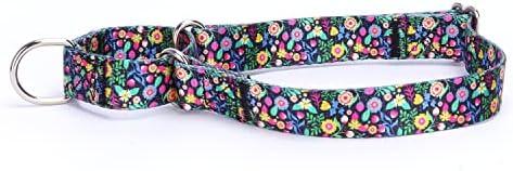 Serijoars Adjustable Martingale Dog Collar Heavy Duty Nylon Dog Collar for Medium Large Dogs Walking Training Boy and Girl Dogs (L, Strawberry Flowers),2 pcs