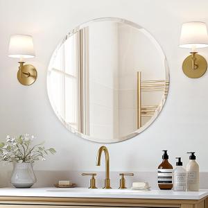 USHOWER Frameless Round Bathroom Mirror 24", Circle Vanity Mirror for Wall Decor, with Beveled Edge, for Bathroom, Living Room, Entryway, Modern & Elegant Look