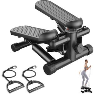 Sweet Crispy Mini Stair Steppers with Resistance Bands for Exercise at Home, Portable Exercise Twist Stepper Machine for Full Body Workout, 300LBS Capacity (Black)