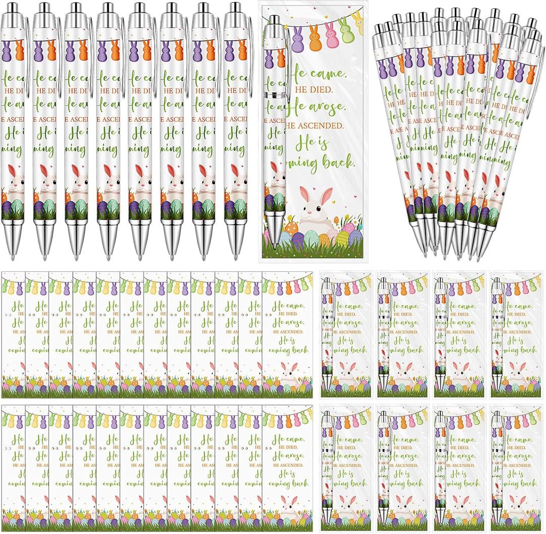 24 Sets Easter Gifts Bulk Christian Pens with Bookmarks He Came Died Arose Ascended Bible Verse Pens Resurrection Religious Pen Gifts for Jesus Story Easter Basket Stuffers Sunday School Church Gift