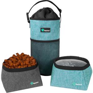 PetAmi Travel Dog Food Bag & Bowls Set, Collapsible Foldable Waterproof Dog Camping Bowls Cup Dish Accessories for Hiking, Sea Blue & Gray