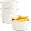 INSETLAN 20oz French Onion Soup Bowls with Handles, Set of 4 Ceramic Soup Crocks, Arch Design Ceramic Soup Bowls for Cheese,Chili, Beef Stew, Cereal, Pot Pies, Microwave & Oven Safe (Double-handled bowl)
