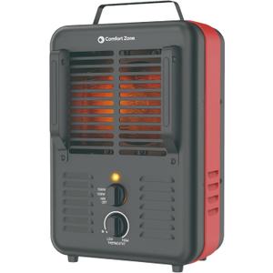 Comfort Zone 1500W Milkhouse Style Electric Utility Heater  Portable Workshop & Garage Space Heater with Adjustable Thermostat, 2 Heat Settings & Fan  All-Metal Heavy-Duty Design  Yellow/Black