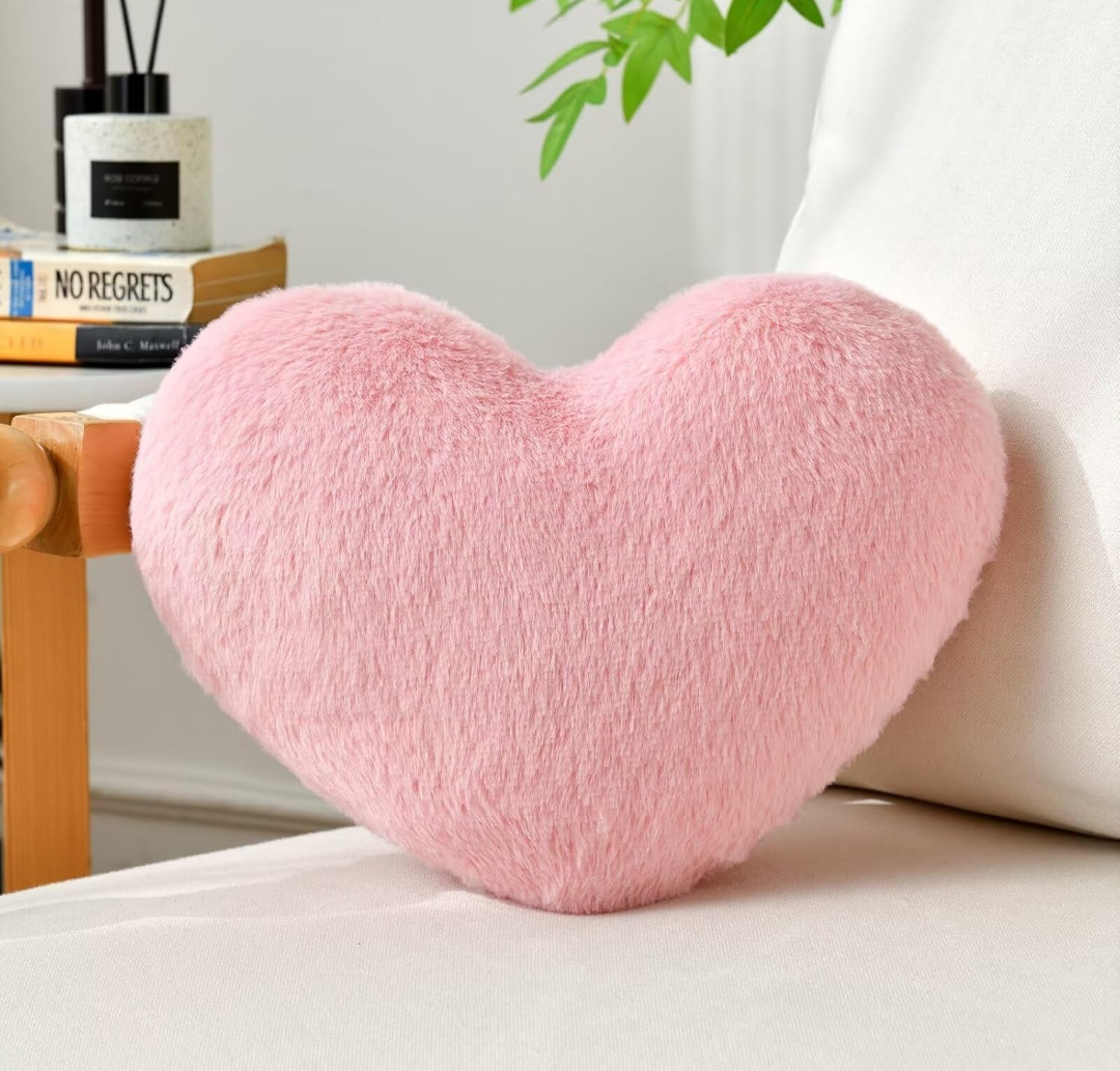 XIAIJIA Heart Pillow Pink Heart Shaped Pillow Soft Rabbit Fur Small Decorative Pillow for Bed Heart Cushion for Couch Girls Women Day Gift