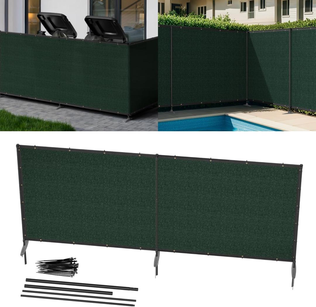 5' x 12' Green Outdoor Privacy Screen Freestanding 240 GSM Privacy Fence Panels for Outside, Pool Fences with Poles, Backyard Temporary Fencing, Privacy Wall Ground Pole Fence