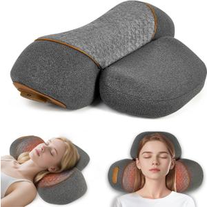 3-in-1 Neck Massager Pillow with Heating & Cervical Traction, Ergonomic Cervical Pillow for Neck Back Shoulder Pain Relief, Rechargeable Neck Pillow (Gray)