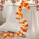 6.56FT Lighted Fall Garland with Lights 24 Warm White LED Battery Operated with Time Maple Leaf Vine Garland Lights Wreath for Mantle Fireplace Door Home Thanksgiving Harvest Decoration Indoor Outdoor