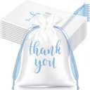 Sieral 50 Pcs Thank You Satin Gift Bags with Drawstring Jewelry Candy Bags for Wedding Bridal Shower Gift Wrap Bags for Birthday Party Anniversary Favor(White, Blue,4 x 6 Inch)