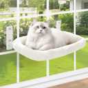 keny Cat Window Perch with Soft Plush Cushion Bed, Cordless Cat Window Hammock with 3.54" Larger Suction Cups, Easy to Assemble Cat Window Bed Seat for Indoor Cats, White