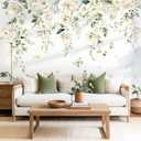 Decalmile Large White Flower Wall Decals Hanging Vine Blossom Floral Wall Stickers Baby Nursery Girls Bedroom Living Room Wall Decor