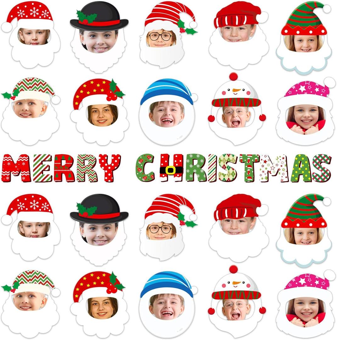 Glenmal 50 Pcs Christmas Santa Cutouts for Classroom Bulletin Board Decoration with Merry Christmas Letter Cut Outs and 100 Pcs Glue Points Xmas Cutout with Photo Space for DIY Photo Craft Party Decor