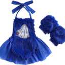 Halloween Baby Clothes Newborn Girl Ghost Romper Bodysuit Furry Infant Toddler Chicken Cosplay Outfit Leg Warmers (6-12 Months)