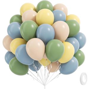 60pcs 12inch Sage Green Dusty Blue Pastel Yellow Balloons, Nude Blue and Green Balloons for Baby Shower Wedding Anniversary Birthday Party Decorations