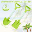20 Long Sand Beach Shovels for Kids Heavy Duty Plastic Summer Sand Scoops Spades Toy Sandbox Garden Snow Digging Play Gift Set Party Bundle 2 Pack Green