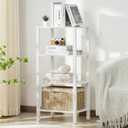 4 Tier Tall Wooden Bookshelf with Storage - Small White Bookcase for Small Spaces, Small Shelf for Living Room, Office, Bedroom, Kitchen - Industrial Modern Book Shelf