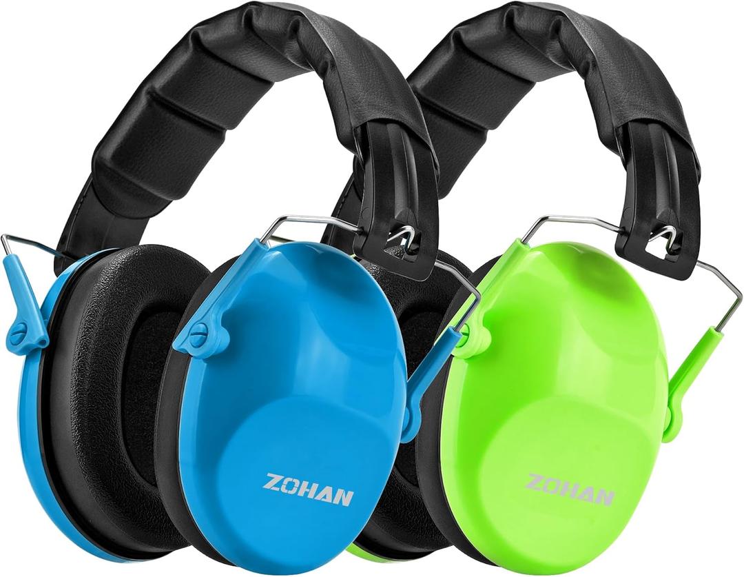 ZOHAN Kids Noise Cancelling Headphones - 25dB NRR Kids Ear Protection 2 Pack, Hearing Protection Safety Ear Muffs for School Monster Truck Fireworks Travel Studying Concerts Autism, Blue and Green