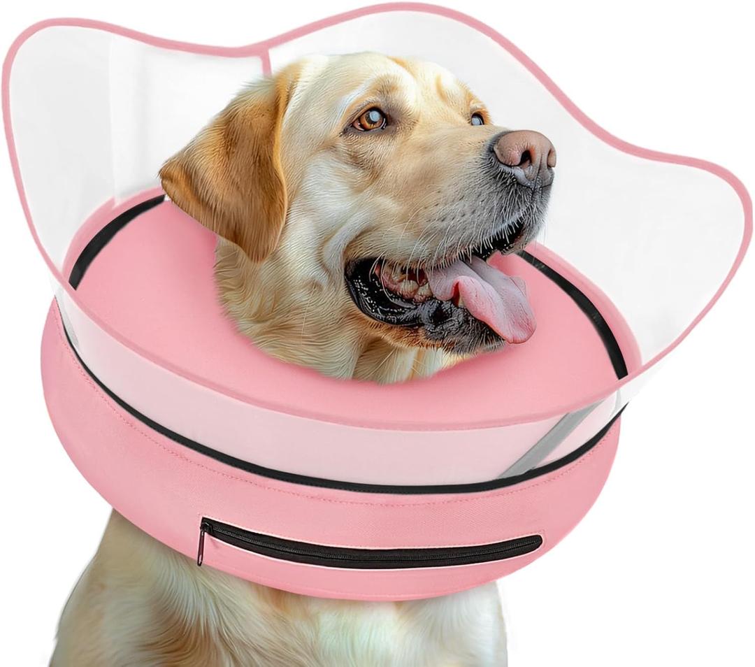 Elevated Inflatable Dog Cone Collar Alternative After Surgery, Dog Donut Collar, Soft Pet Cone to Stop Licking for Small Medium Large Dogs (XL(Neck 14"-18"), Solid Pink)