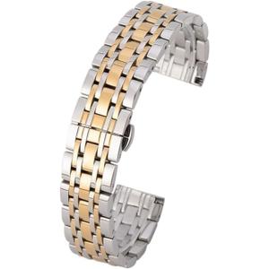 Watch Strap Stainless Steel Metal Replacement Wristband Unisex (13mm, Silver gold)