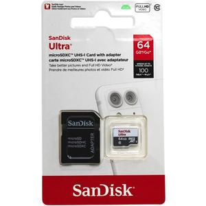 SanDisk Ultra 64GB microSDXC UHS-I Card with Adapter, Grey/Red, Standard Packaging (SDSQUNC-064G-GN6MA)
