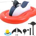 Motorized Pool Float for Adult, Motorcycle Inflatable Pool Lounger Chair River Tube Floating with Pusher Handles Cup Holder and Pump Waterproof for Party Beach Lake Outdoor, 62.9 x 37.4"