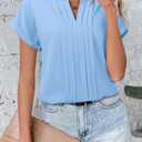 Gaharu Womens Dressy Tops and Blouses Short Sleeve Shirts Summer Casual Outfits Notch V Neck Professional Blouses Fitted Tops Light Blue S (Blue, S)