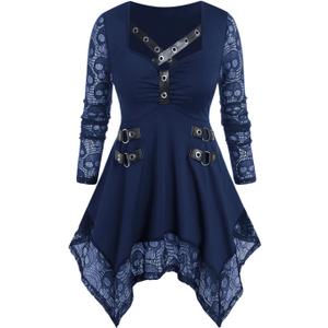 ROSE GAL Womens Plus Size Tunic Tops Fall Casual Long Sleeve T-Shirt Goth Shirt V Neck Loose Blouses Swing Tunic (Blue, L)