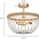 KSANA Modern Boho Semi Flush Mount Ceiling Light, Gold 3-Light Rattan Light Fixture, Farmhouse Flush Mount for Kitchen, Bedroom, Living Room, or Hallway, 14.2" D