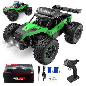 1:16 Scale Remote Control Car, 20 Km/h High Speed Remote Control Truck Off Road RC Monster Vehicle with LED Headlights and Chassis Lights, Electric Toy for Boys Kids and Adults Green