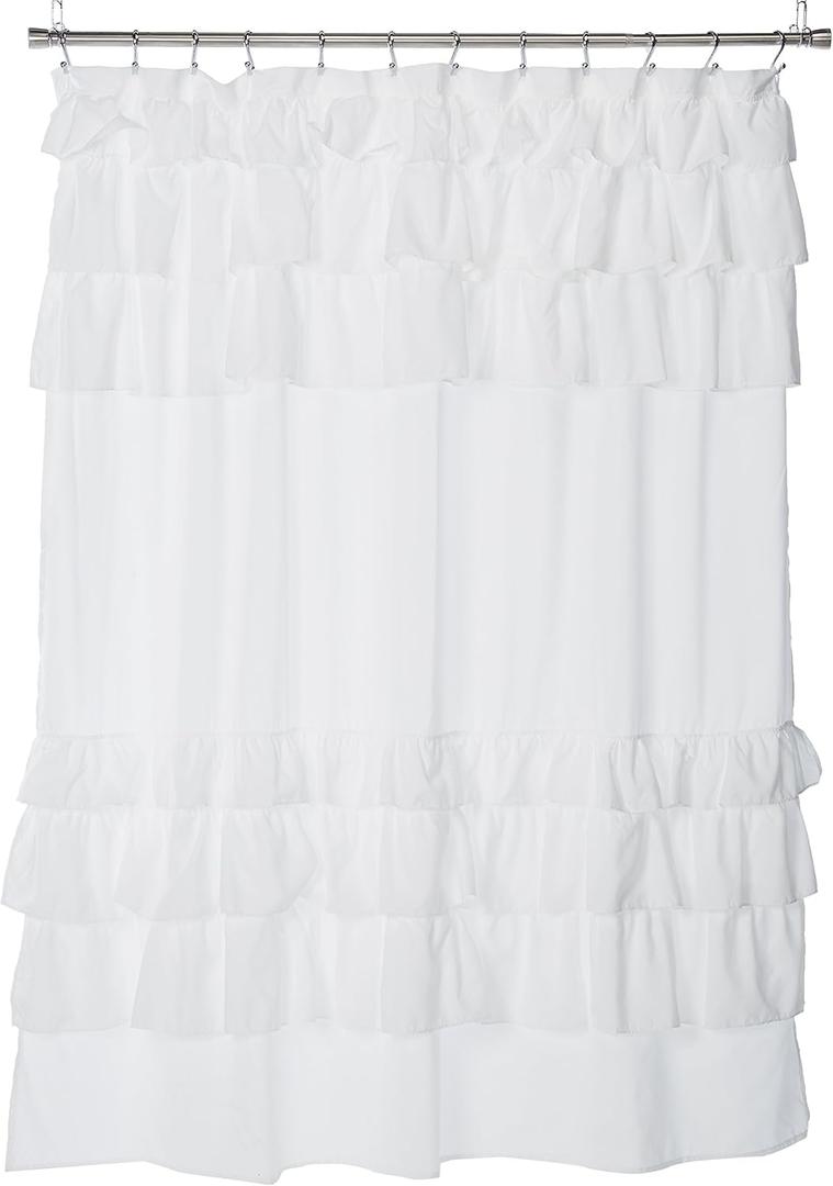 Madison Park Grace White Shower Curtain,Solid Cottage Top Shower Curtains for Bathroom, 72 X 72, White
