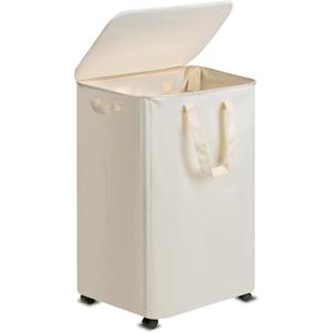 Vincona Slim Laundry Hamper with Lid and Wheels, Small Rolling Laundry Basket with Handle for Small Spaces, Tall Dirty Clothes Hampers for Dorm, Bathroom and Bedroom, 95L, Beige