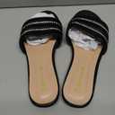 MOAILAOZI Women's Flat Sandals Pleated Leather & Rhinestone Strappy Slides With Soft Memory Foam Insole, Beach Leather Slippers for Summer Vacation (8, Black)