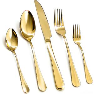 20 Piece Gold Silverware Set,for Home,Kitchen,Restaurant.Gold Flatware Set,Stainless Steel Cutlery Utensil Set include Forks,Knives,Spoons