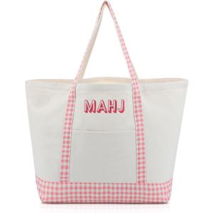 Extra Large American Mahjong Empty Bag 25.2 x 14.17 x 9.06 Inches Mahjong Tote Bag for Game Players Lover Gifts(Light Pink)