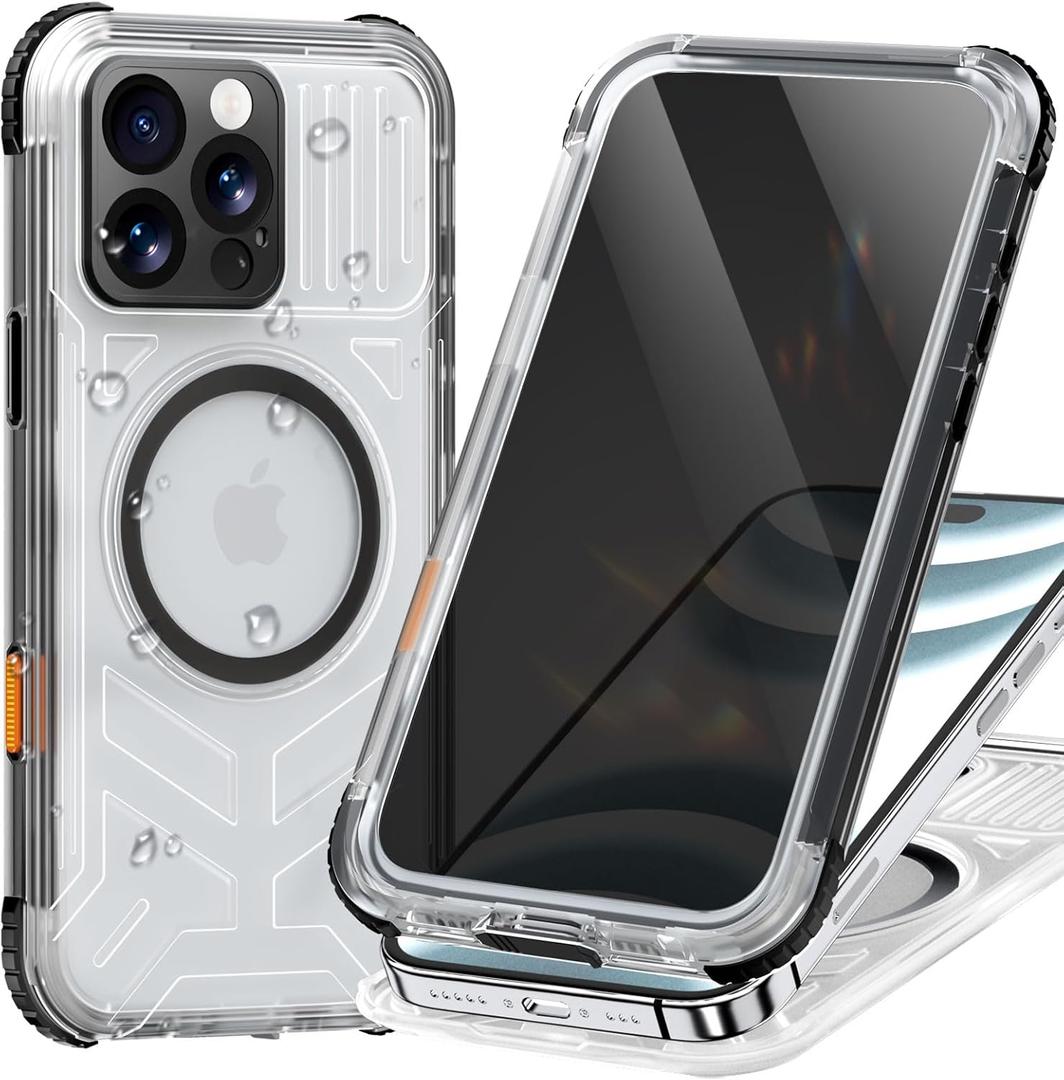 for iPhone 16 Pro Max Waterproof Case Privacy, Built-in [Anti-Peeping Screen] [Camera Control] [Lanyard], IP68 Military Full Body Magnetic Shockproof for Water Sports, 6.9" Frosted Black
