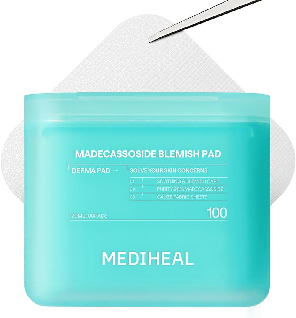 MEDIHEAL Toner Pads 100 Count - Madecassoside Blemish Care Toner Pad with Centella Asiatica - Improves Uneven Skin Tone & Deep Hydration - Vegan Hypoallergenic Face Gauze, Korean Skin Care