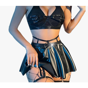 Women's Lingerie Set - Sexy Garter Belt with Thin Cups, Breathable Fabric, Open Back, 3-Piece Outfit (Medium)