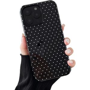 Compatible with iPhone 13 Pro Case, Fashion Cute Polka Dot Pattern Aesthetic Design for Women, Soft TPU and Hard Back Shockproof Phone Case for iPhone 13 Pro 6.1 inch, Black