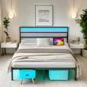 Full Size Bed Frame with Headboard,Heavy Duty Steel Slats Support-LED Bed Frame with USB Charging Station,Mattress Foundation-Under Bed Storage,No Box Spring Needed,Noise FreeBlack