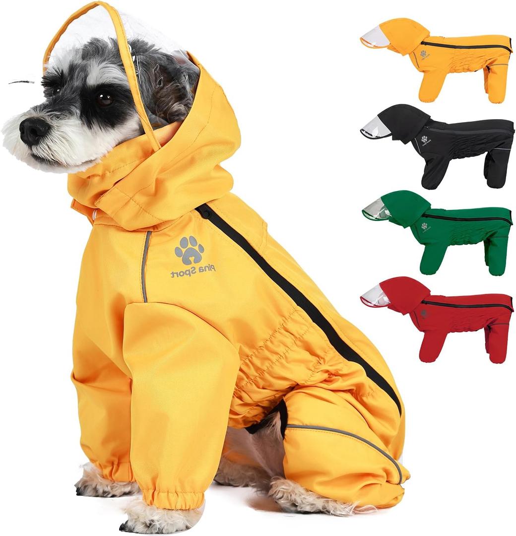 PINA Dog Raincoat - Waterproof Dog Jacket with Hood, Lightweight with Leash Hole, Poncho with Reflective Strap and Pocket for Wet Weather, Full Wrap Design for Full Protection, S