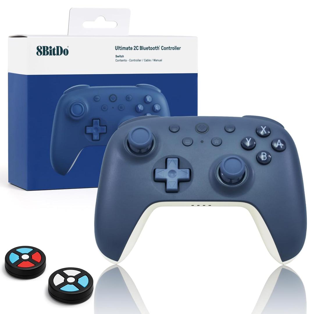 8Bitdo Ultimate 2C Bluetooth Controller for Switch/Switch 2 - Wireless Gaming Controller with Hall Effect Joysticks, 6-Axis Motion Control, Remappable L4/R4 Bumpers & Turbo Function(Dark Blue)