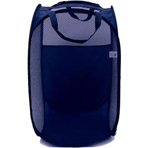 LEFV Laundry Basket Deluxe Pop Up Mesh Hamper Clothes Sorter Folding Storage Tote Bag Case Open Bin - Multi Use for Toys Dirty Tidy Clothes Socks Underwear Bra Lingerie (Dark Blue)