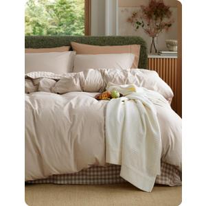 Bedsure PureWoven 100% Washed Cotton Duvet Cover King Size, Linen Color