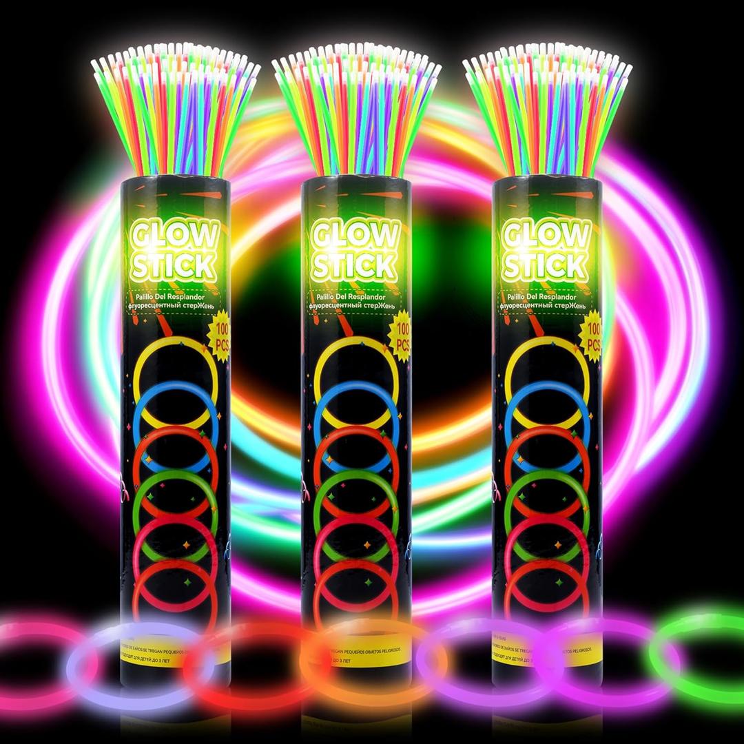 300 Ultra Glow sticks bulk party pack8" Neon Glowsticks Easter Party FavorsGlow sticks for kidsHalloween Glow in the Dark Party Supplies PackWith Bracelets and Necklaces