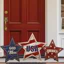 4th of July Patriotic Porch Sign Memorial Day Front Door Decoration Rustic Red White Blue Vertical Wooden Sign Outdoor USA Independence Day Decor for Front Porch Wall Outside