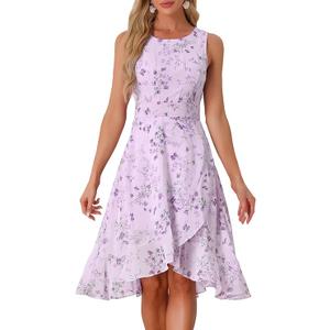 Allegra K Women's Summer Dresses 2025 Wrap Ruffle High Low Hem Round Neck Keyhole Back Sleeveless Floral Dress, L