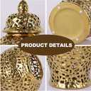 Gold Pierced Ginger Jar Vase with Lid - 15.7" Tall Decorative Ceramic Jar for Home Decor, Centerpiece for Living Room, Dining Room, Entryway, or Office, Large Gold Vase for Flowers
