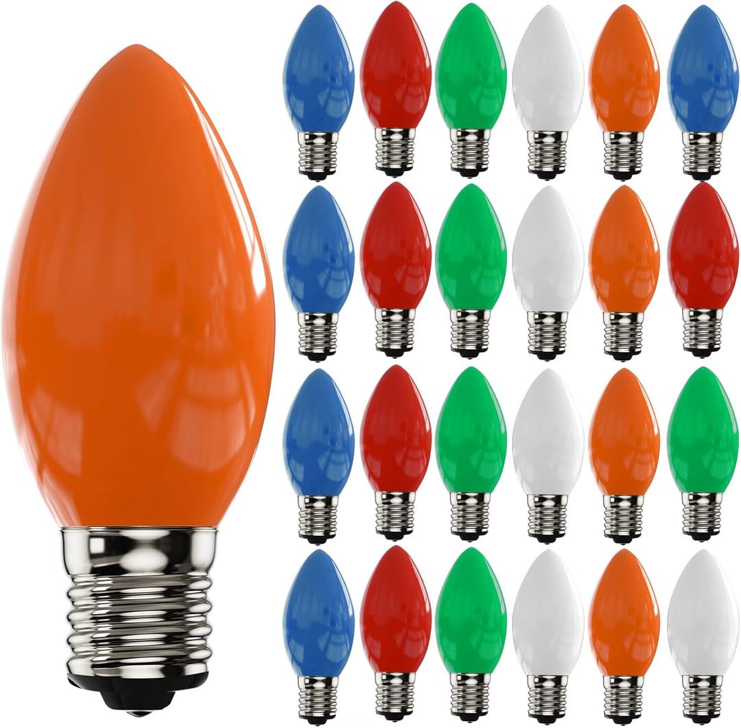 25 Pack C9 LED Multicolor Christmas Light Bulbs Shatterproof, E17 Intermediate Base Bulbs C9 LED Multicolor Replacement Lights Bulbs for Outdoor Christmas String Lights Patio Garden Party Decorations (Multi-colored-new)