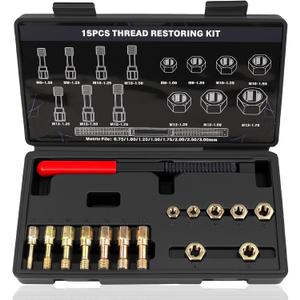 15-Piece Metric Thread Chaser Set, M6 M8 M10 M12 Thread Restorer Tool, Rethreading Repair Kit with Taps, Dies, and Files