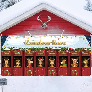 6 x 13 ft Christmas Garage Door Banner Decoration Magnetic Double Garage Door Covers Large Xmas Backdrop Decorations for Holiday Outdoor Indoor Party Decor(Reindeer Barn)