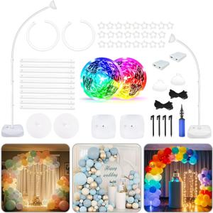 OurWarm 8.2FT & 6FT Lighted Balloon Arch Kit, Free Bending Top Balloon Arch Stand with Base, Half Arch Balloon Stand for Floor Balloon Column Kit for Wedding Birthday Baby Shower Party Decorations, 8.2FT & 6FT Lighted Balloon Arch Kit